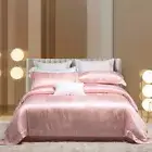 Bedding Set 4pcs Nature Silk Blend Duvet Cover Flat Sheet 2 Pillowcases Pink