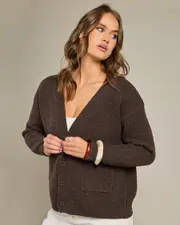 [Ava And Ever] Ava And Ever Women's Adonis Knit Cardigan in Espresso Brown Size Large L Espresso Brown