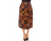 Patchwork Leather Straight Skirt - Brown