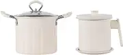Folpus Deep Fryer Set Cooking Pot Multifunction Butter Warmer Pot Glass Lid Milk Warmer for Onion Rings Baking Fried Chicken Kitchen, White