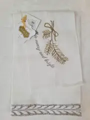 Mud Pie Christmas Pine Needle Linen Towel 2-Piece White New