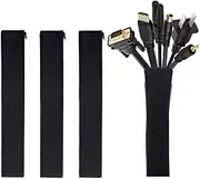 JOTO 0.5M*4Pcs Cable Management Sleeve, Cord Management System for TV/Computer/Home Entertainment, 19-20 inch Flexible Cable Sleeve Wrap Cover Organizer, 4 Piece - Black