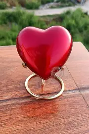 Red Heart Unique Cremation Urn for Ashes Keepsake with Brass Stand Gift Him/Her