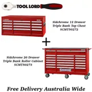 Sidchrome Triple Bank Roll Cabinet & Top Chest Tool Box Set SCMT50272+SCMT50273