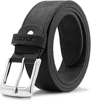 [Corkor] Men's Cork Belt – Vegan Leather - Adjustable Belt – Belt for Men - Black -Natural Cork–Environment Friendly-35mm Wide