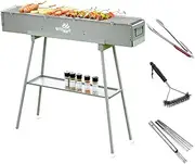 [WILLBBQ] Charcoal Grills Commercial Quality Portable Multiple Size Hibachi BBQ Lamb Skewer Folded Camping Barbecue Grill(39.4x7.1x5.1 inch With Accessories)