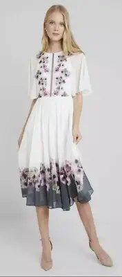 Ted Baker ~ Stunning Dress ~ White Floral - Fit&Flare ~ Sz 10-12 ( Ted Baker 4)