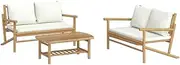 vidaXL 3-Piece Bamboo Garden Lounge Set with Cream White Cushions - Modular Outdoor Furniture Set Perfect for Patio, Deck and Garden Consisting Bench and Coffee Table