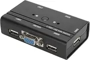 2 Port VGA KVM Switch, USB Switcher for 2 Computers Share 1 Monitor Keyboard Mouse Printer, KVM Switch with 2 KVM Cables