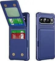 [Dteck] for Google Pixel 7a Case (6.1") 2023, PU Leather/Plastic Phone Case with Magnetic Button Closure Credit Card Holder Slots, Wallet/Kickstand Function, Lightweight Protective Solid Cover, Blue