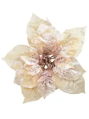 Peach Pink With Rose Gold Poinsettia Decorative Christmas Flower Pick - 22cm