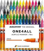 Molotow ONE4ALL Acrylic Paint Marker Complete Set, 1mm and 2mm, Assorted Colors, 70 Markers Per Set, 1 Set Each (200.188)