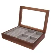 Ladies Girls Solid Display Jewelry Stand Glass Dust-Proof Flip Cover Cases
