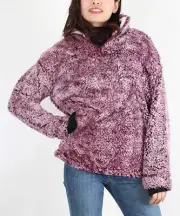 XL NWT Women's Urban Diction Soft Plush Burgundy Sherpa Quarter Zip Pullover