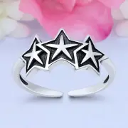 7.5mm Stars Band 925 Sterling Silver Toe Ring Thin Adjustable Toe Ring