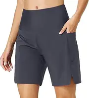 [S Spowind] Women's 5" High Waisted Swim Board Shorts Quick Dry Beach Bottom Trunks UPF 50+ with Liner Phone Pockets