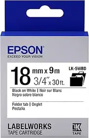 Epson LabelWorks Tape Folder Tab 18mm Black on White 9 S655107