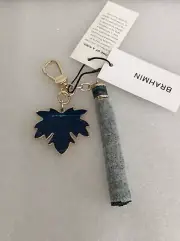Brahmin Maple Leaf Slate Willow Leather Clip On Fob Handbag Tassel Charm NWT