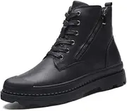 [CROSSBABY] Men's 6" Plain Toe Wedge Boot, MaxTrax Slip-Resistant Work Boot,Men's Motorcycle Combat Boots Casual Zipper Ankle Boots
