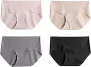 [GOODLUKY] Women's Hipster Underwear, Soft Thin Silky Ice Silk No Trace Panties with Breathable Cotton Crotch Briefs Full Coverage Panty for Girls Ladies, 4 Pack,4,M