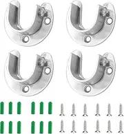 Fhandong 4Pcs U-Shaped Open Type Stainless Steel Closet Rod Brackets with Screws, U-Shaped Wardrobe Brackets, Closet Pole Socket, Rod Holder