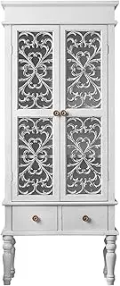 Drinks Cabinet Wooden Retro Wine Cabinet with 2 Drawers and Cabinet Door, Hollow Carved Bar Storage Display Cabinet, White Bar Cabinet