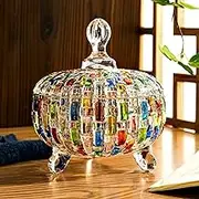 HSKIE Colorful Crystal candy jars Candy jars with lids christmas candy jar Candy containers cute candy jar glass jar with lid-24 oz