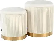 Round Ottoman with Storage Set of 2 Vanity Stool Foot Rest with Removable Lid White Velvet Storage Ottoman Stool for Living Room and Dorm