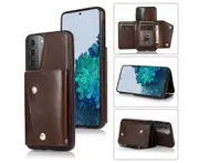 Case for Samsung Galaxy S21, Leather Wallet Case With Card Pockets Back Flip Shockproof Cover Case-Brown