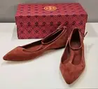 NEW Tory Burch Size 9.5 Ashton T-Strap Flats Red Ochre Kid Suede Patent Leather