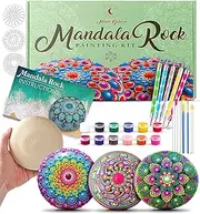 Mandala Rock Painting Kit - Mandala Dotting Tools Kit - Large Wooden Rocks for Painting, Mandala Stencils, Acrylic Paints, Dotting Tools for Painting Rocks - Mandala Dot Art Kit for Adults & Kids