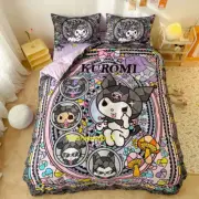 Cute Kuromi Beddings Cotton Duvet Cover Flat Sheet Pillowcase 4PCS Sets