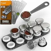 Triplot 10pcs Reusable N*espresso OriginalLine Compatible Coffee Capsules with Storage Tray, 10Pods with 300pcs Foil Lids, Pre-fill Design