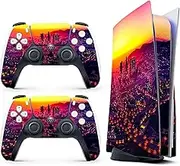 HK Studio City Art Decal Sticker Skin Specific Cover for Both PS5 Disc Edition and Digital Edition - Waterproof, No Bubble, Including 2 Controller Skins and Console Skin