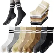 [Tergy] 8 Pairs Long Yoga Socks with Grip for Women Anti Skid Gripper Socks No Slip Socks for Pilates, Barre, Dance,Yoga