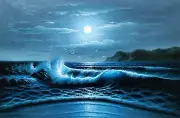 Night Ocean #5C-BNO-02, 24x36, 100% Hand Painted Oil Painting on Canvas,