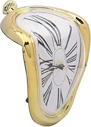 Petilleur Creative Melting Clock Home Decoration Gift Surrealist Salvador Dali Style Clocks Surreal Distorted Wall Clock (Gold)