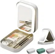 Wisdomer Travel Cosmetic Bag with LED Mirror 3 Color Modes – LED Fill Light Cosmetic Case All-in-One Cosmetic Storage Case Portable Cosmetic Bag Cosmetic Storage Folding Case. (White)