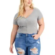 Derek Heart Trendy Plus Size Snap-Front Baby T-Shirt - Heather Grey, Size 1X
