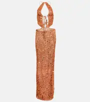 [Aya Muse] Aya Muse Morel cutout sequined maxi dress AU 14 orange