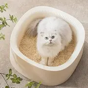 Michu Macaron High Edge Cream & White Open Style Extra Large Cat Litter Box Daisy White