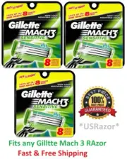 24 Gillette Mach3 Sensitive Razor blades Cartridges Power Refills Shaver M3 USA