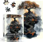 Magic Tree House Puzzles for Adults 1000 Pieces, Fantasy Tree Art Jigsaw Puzzle with Forest Cottage, Sunset Sky, Dreamy Lake, Nature Landscape Aesthetic Puzzle, Hard Challenging Puzzle for Adults