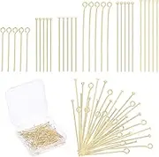 PH PandaHall 18K Gold Jewelry Making Pins Head Ball Pins Open Eye Flat Head Pin 3 Sizes Jewelry Eye Pin Findings for DIY Craft Earring Bracelet Making Crafting, 30/35/45mm