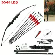 30-40lbs Archery Recurve Bow Hunting Target Longbow 30" Arrow Set Shoot Practice