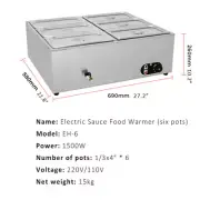 Stainless Steel 2/4/6 Pots Bain Marie Electric Food Warmer Commercial GN Pan&Lid