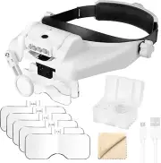 Headband Magnifier, 1X-14X Headset Magnifying Glass with Light, Head Mounted Mag