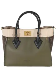 Louis Vuitton Beige, Brown, Green Monogram Canvas & Leather On My Side MM (Authentic Pre-Loved)