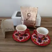 Handmade Turkish Ceramic Espresso Cups And Saucers Set with Turkish coffee gift