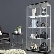 Stacked Display Cabinet 2 Glass Door, 4-Tier, Extra Large, Floor Standing Clear Glass Cabinet Collection Display Case, Living Room Bedroom, 81cm x 36.5cm,164cm Tall, 3.5kg Max Capacity Per Tier